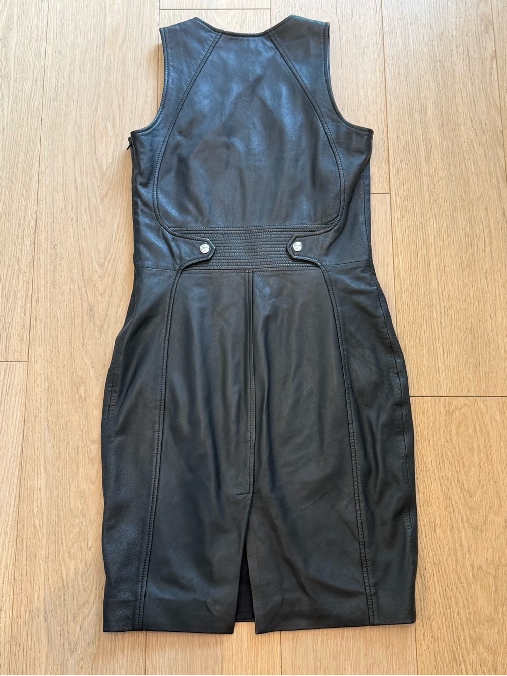 RARE Diesel Black 100% Sheepskin Leather Bodycon Dress Size S Designer Y2K - Picture 7 of 10